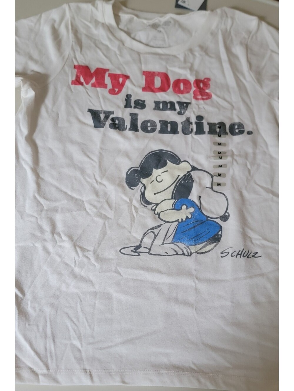Peanuts Snoopy Lucy Valentine T-Shirt Men’s M White My Dog Is My Valentine NWT